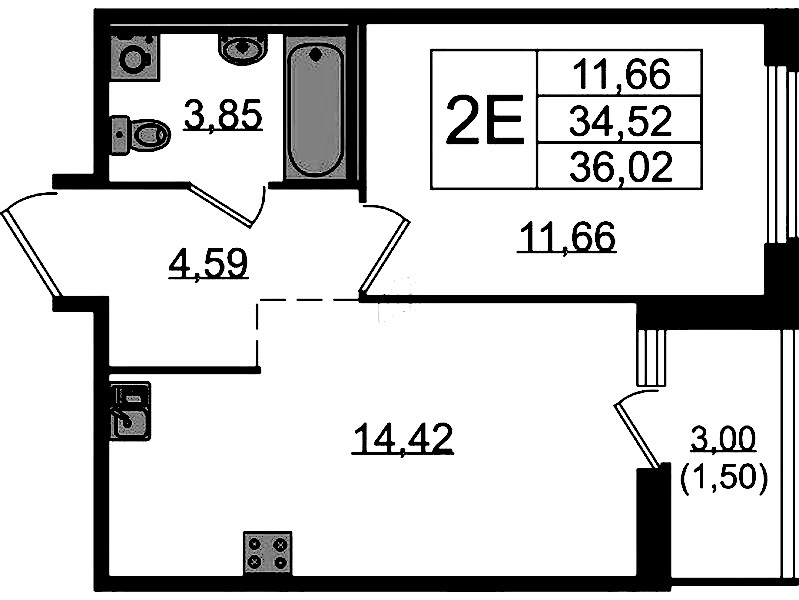 1-комнатная квартира 36.02 м², 12/15 эт., ЖК «GloraX Парголово»